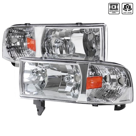 Spec-D Tuning 94-01 Dodge Ram Crystal Housing Headlight Chrome 2LH-RAM94-ABM